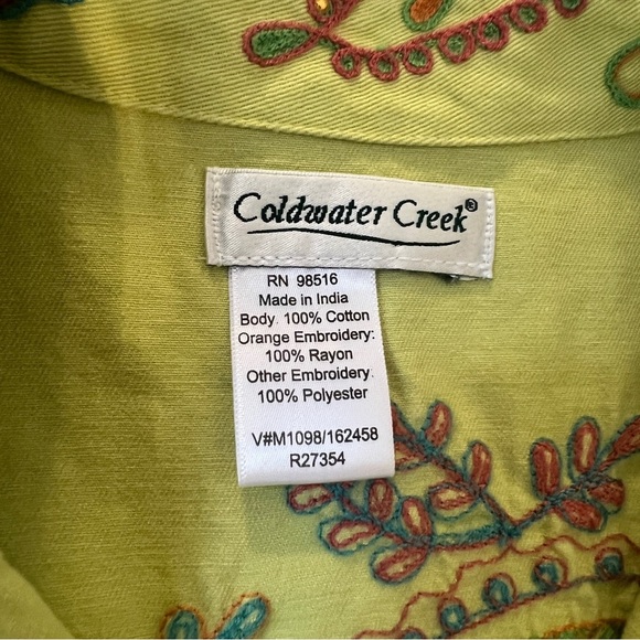 Coldwater Creek Green Denim Twill Paisley Embroidered Boho Jacket large - Picture 6 of 9